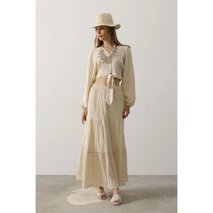 Balon Kollu Etekli Kaş Takım  Taş