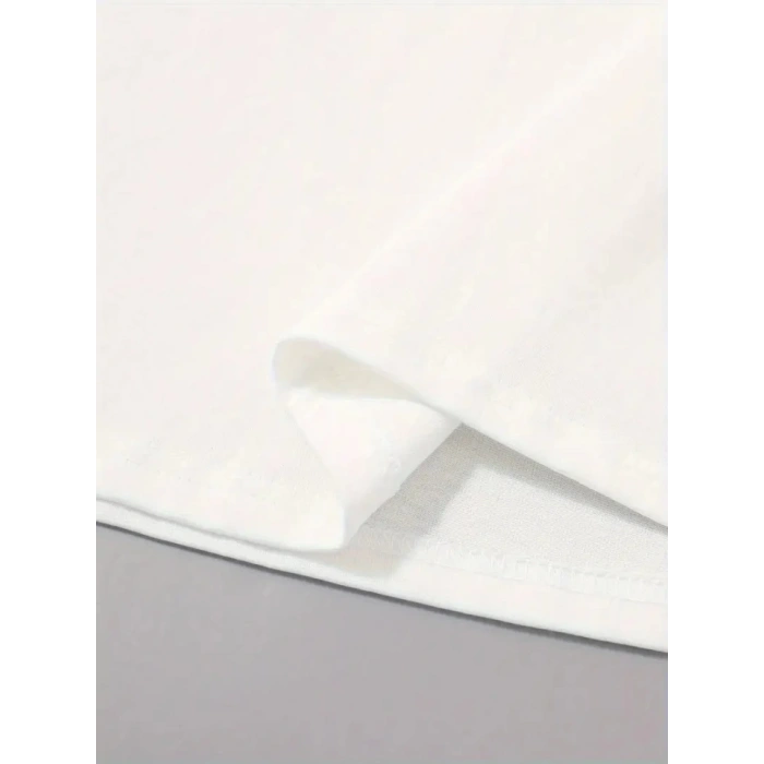 Baskılı Oversize Bisiklet Yaka Tshirt  Beyaz