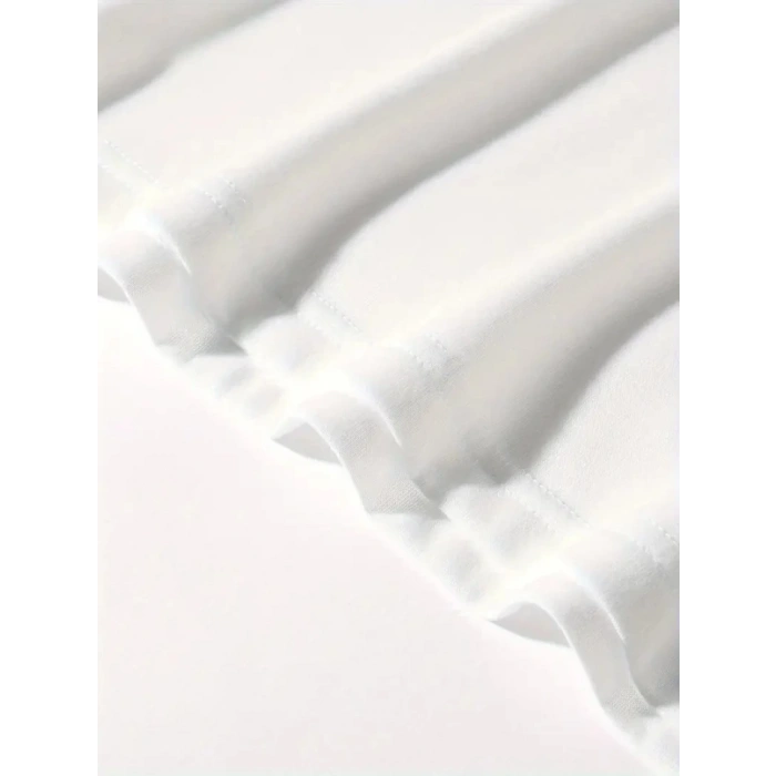 Baskılı Oversize Bisiklet Yaka Tshirt  Beyaz