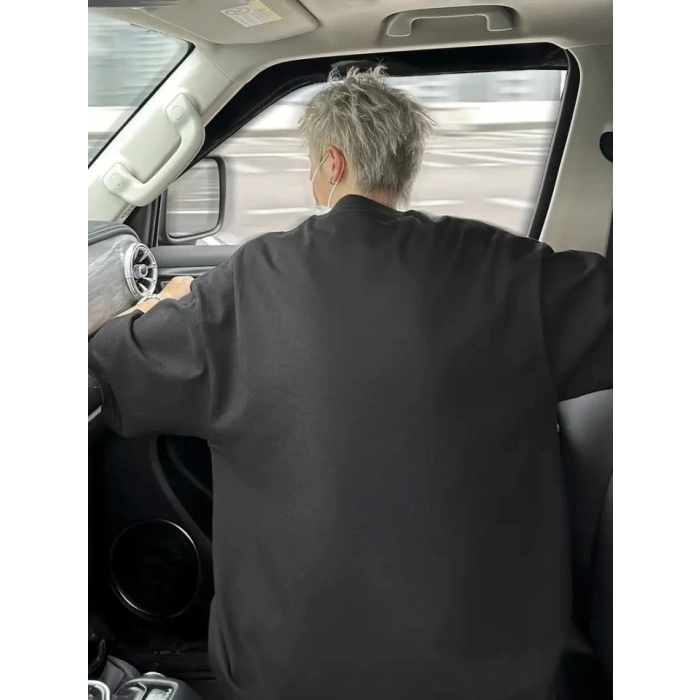 Baskılı Oversize Bisiklet Yaka Tshirt  iyah