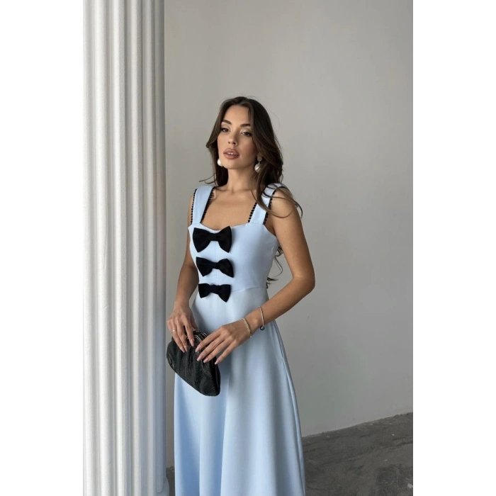 Bebe Mavi Fiyonk Garnili Dantelli Elbise