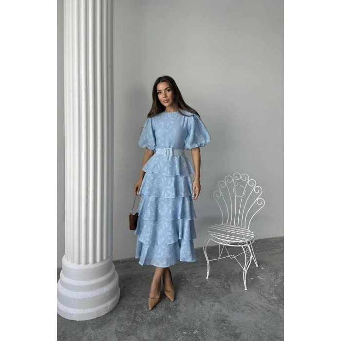 Bebe avi Kat Kat Balon Kollu Kemerli Elbise