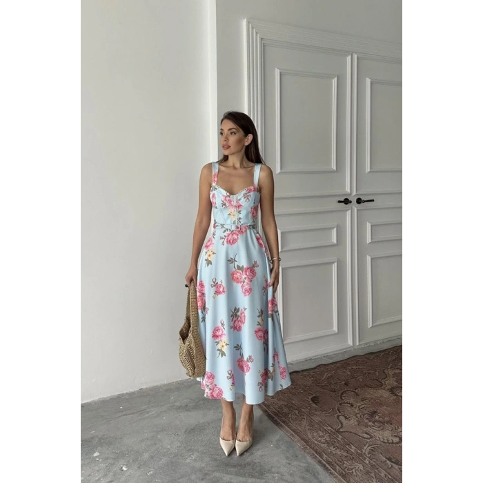 Bebe Mavi İnce Kemer Detaylı Elbise