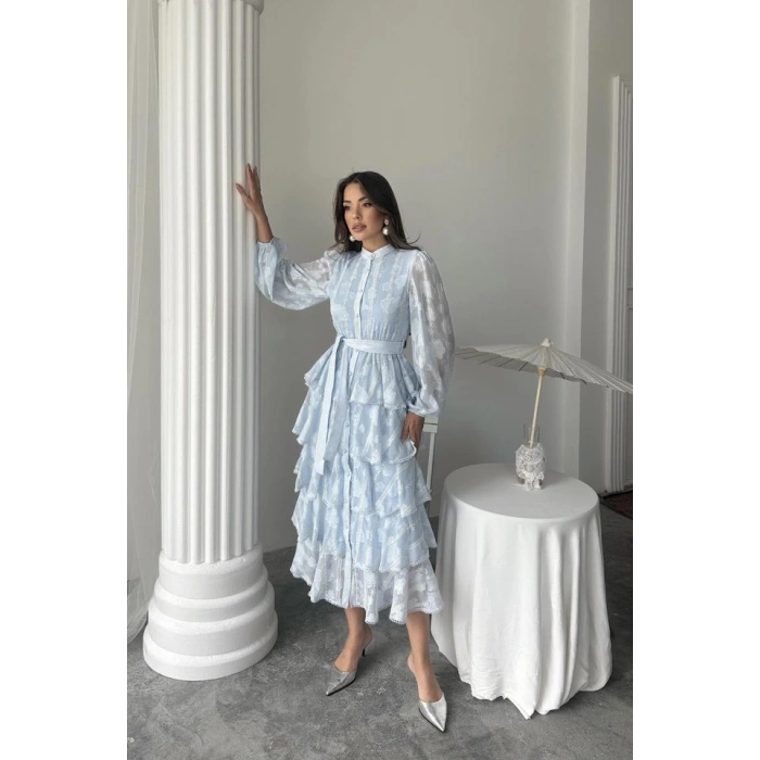 Bebe Mavi Uzun Volanlı Elbise