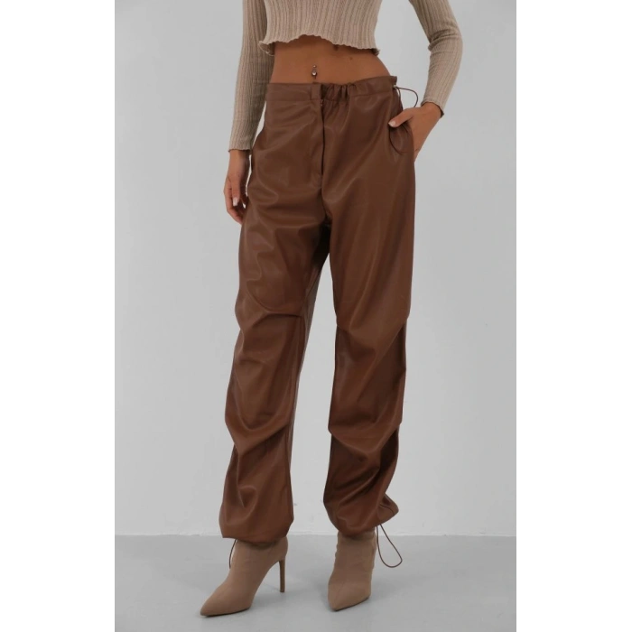 Bel Lastikli Deri Pantolon