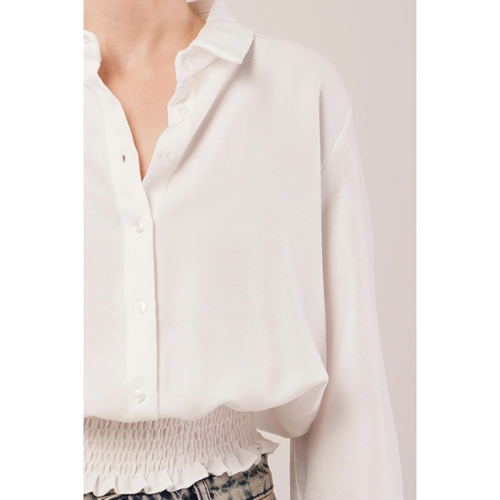 Bel Ve Bilek astikli Beyaz Bluz