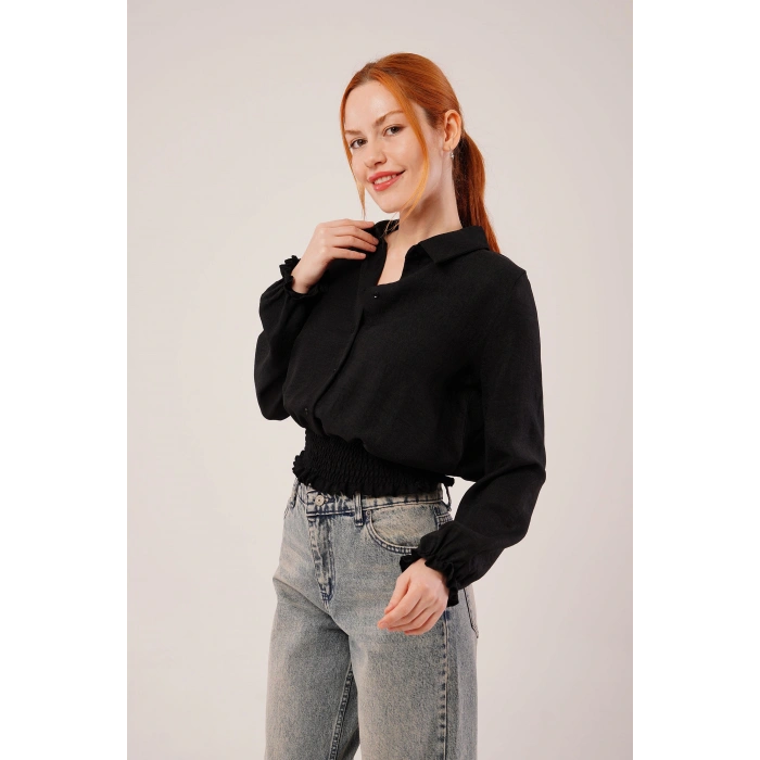 Bel Ve Bilek Lastikli iyah Bluz