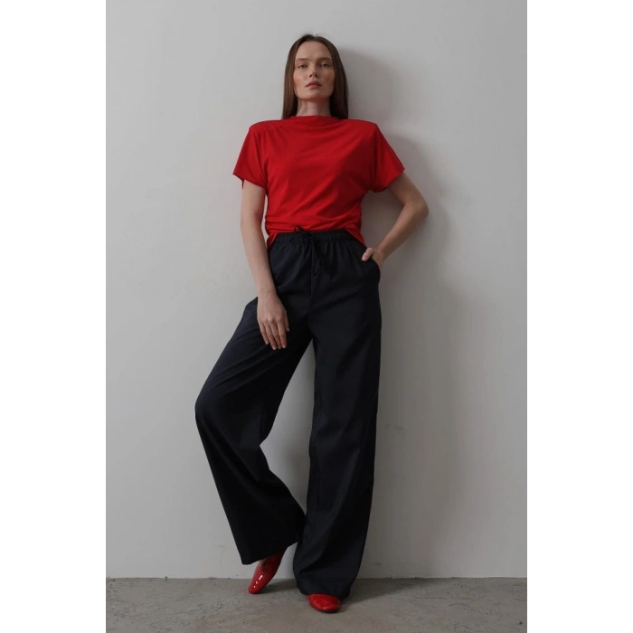 Beli astikli Bol Paça Pantolon  acivert