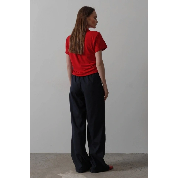 Beli astikli Bol Paça Pantolon  acivert