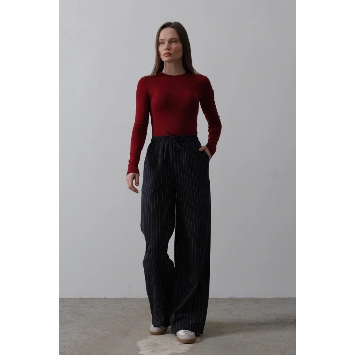 Beli Lastikli Bol Paça Pantolon  LacivertBeyaz