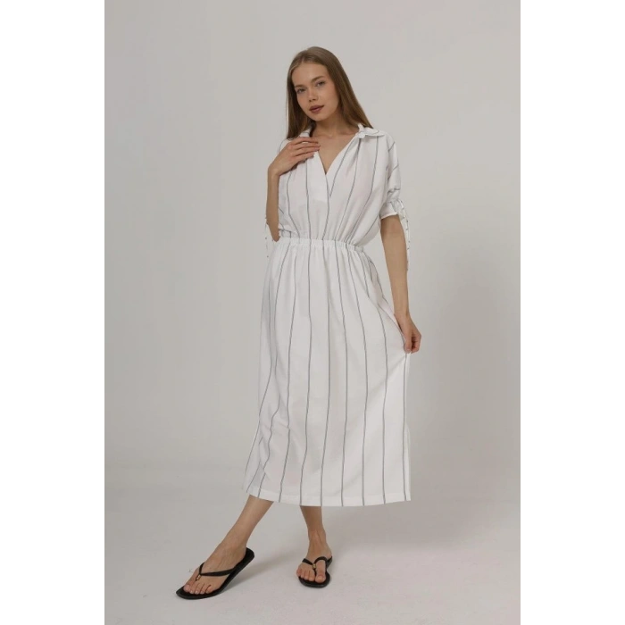 Beli Lastikli Elbise  Beyaz