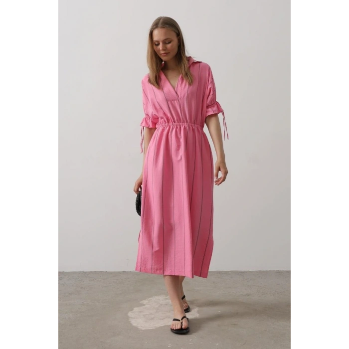 Beli Lastikli Elbise  Pembe