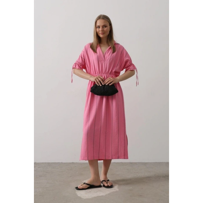 Beli Lastikli Elbise  Pembe