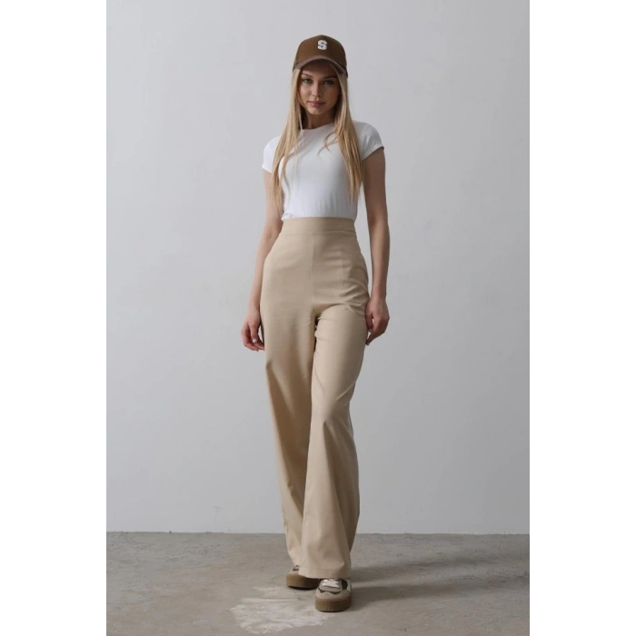 Beli Yarım Lastikli Palazzo Pantolon  Camel