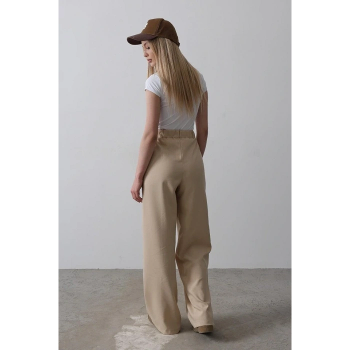 Beli Yarım Lastikli Palazzo Pantolon  Camel