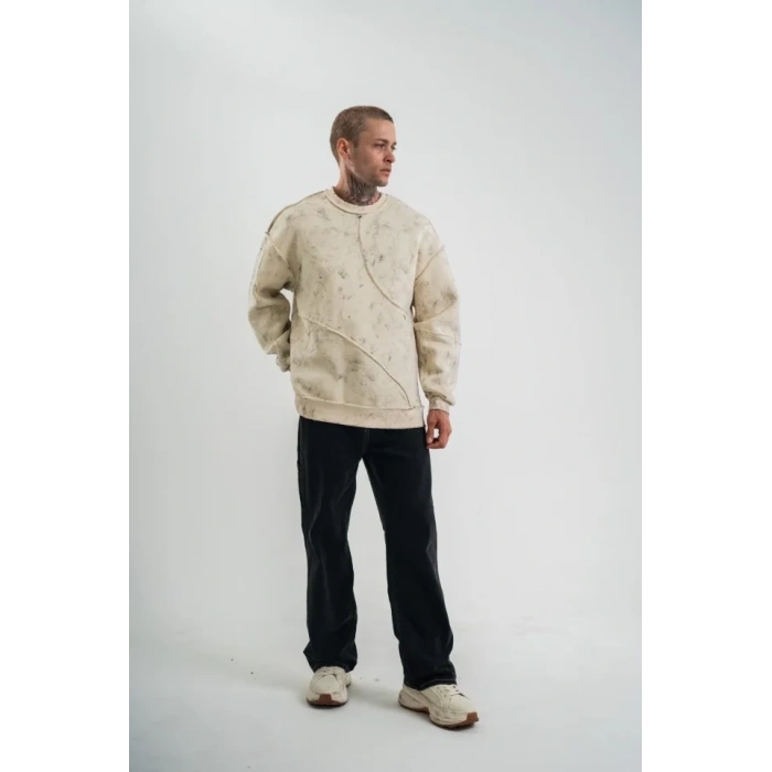 Bisiklet Yaka Yıkamalı Asimetrik Kesşm weathirt  Krem