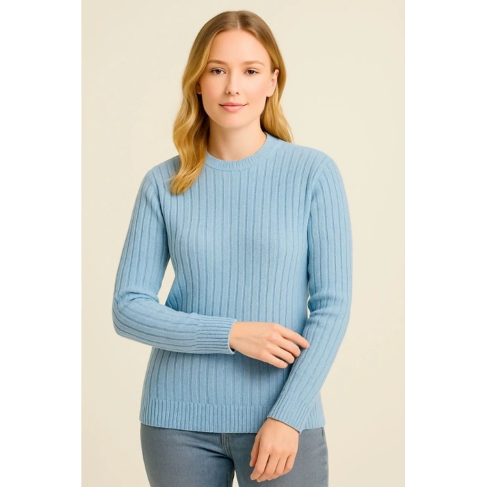 Bisiklet Yuvarlak Yaka Triko Kazak Pamuklu Kalın Fitilli Dokuma, Regular Fit Uzun Kollu Kışlık odel  Bebe avisi