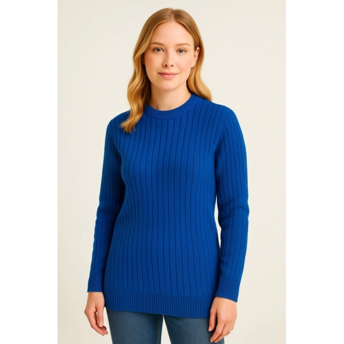 Bisiklet Yuvarlak Yaka Triko Kazak Pamuklu Kalın Fitilli Dokuma, Regular Fit Uzun Kollu Kışlık odel  aks avisi