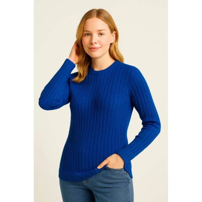 Bisiklet Yuvarlak Yaka Triko Kazak Pamuklu Kalın Fitilli Dokuma, Regular Fit Uzun Kollu Kışlık odel  aks avisi