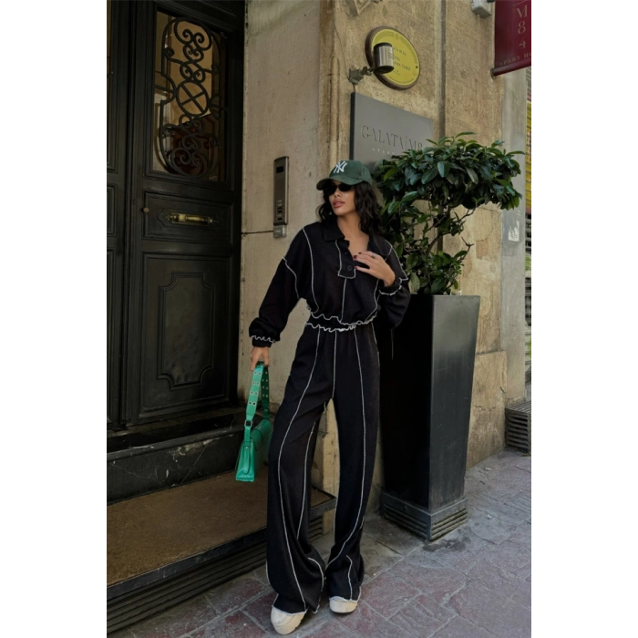 BİYELİ BLUZ PANTOLON TAKI ŞÖNİL KUAŞ  iyah