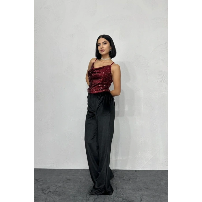 Bordo Askılı Degaje Bluz