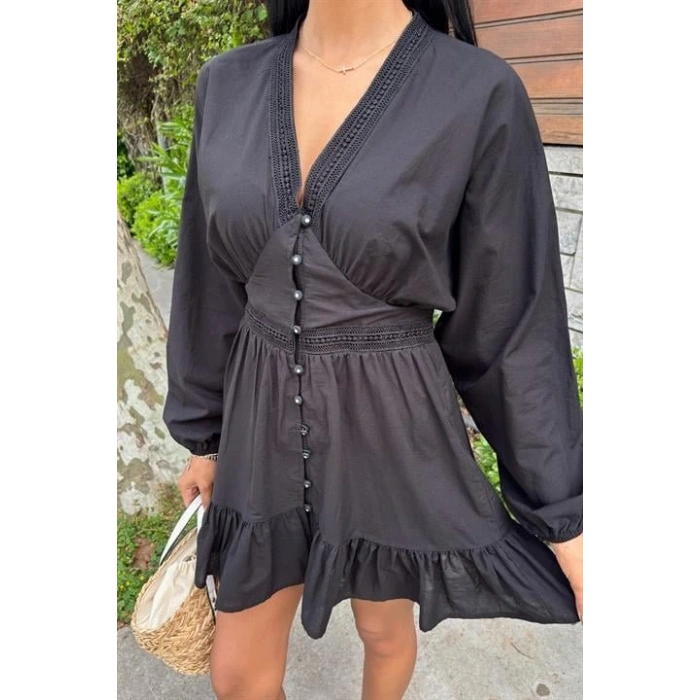 Brode Şeritli Eteği Fırfırlı Elbise 2897