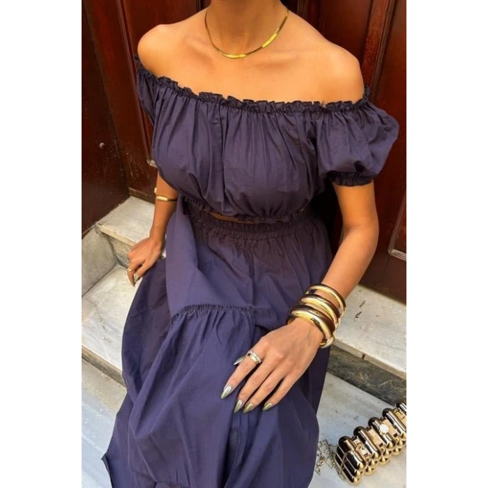 Büzgülü Crop Kat Detaylı Fırfır Etekli Takım 10196