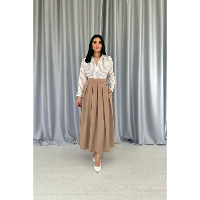 Camel Uzun Pileli Etek