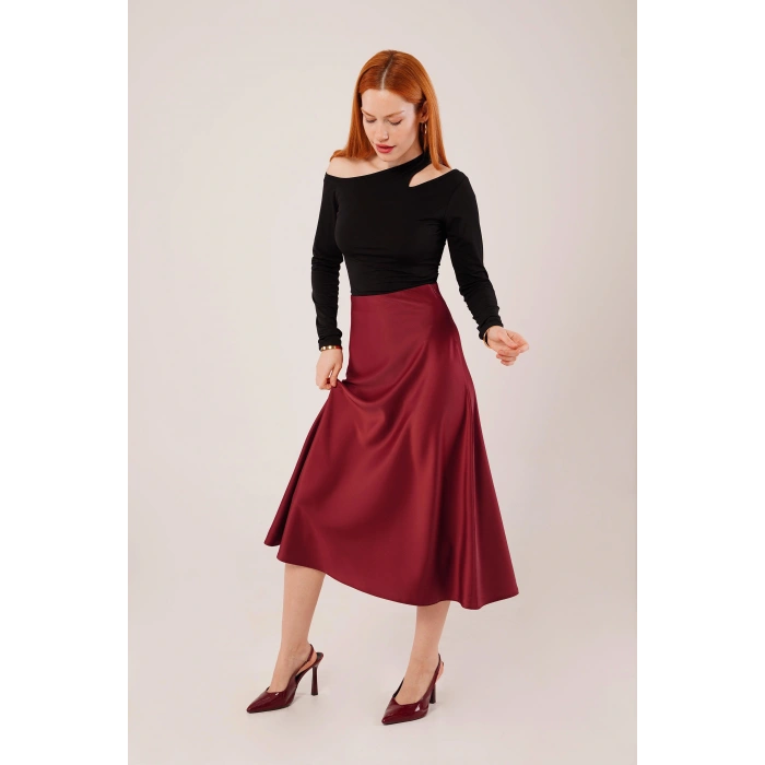 Çan Kesim Midi Bordo aten Etek