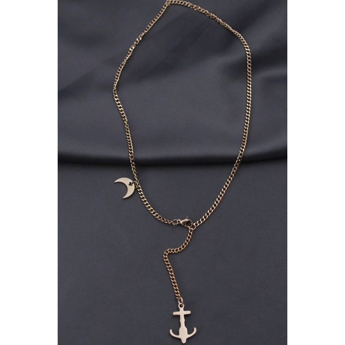 Çelik Rose Renk Çapa Tasarımlı Kadın Kolye