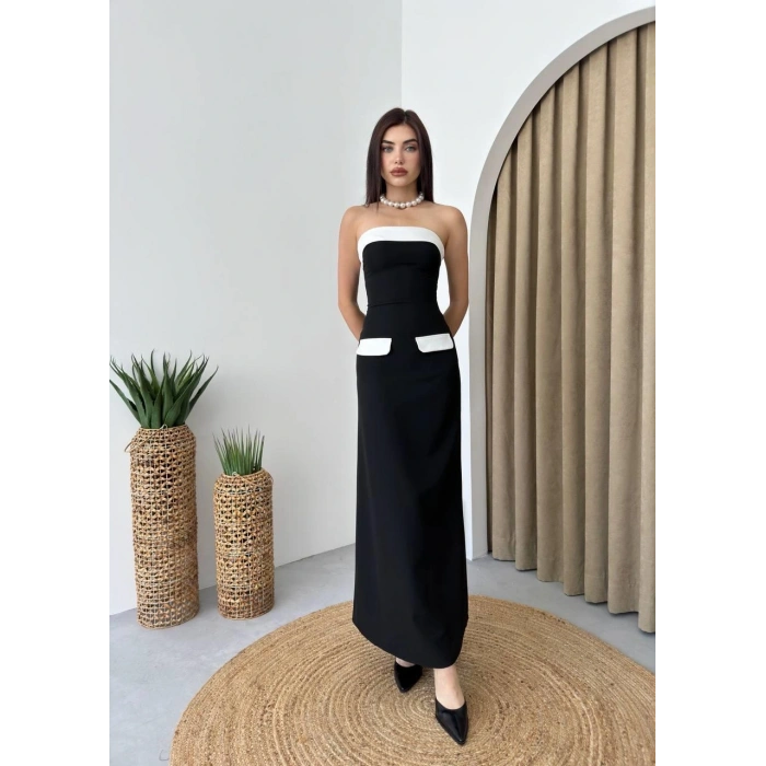 Cep Detaylı traplez Elbise