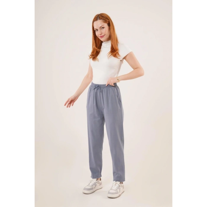 Cepli Belden Bağlamalı Paça Detaylı İndigo Pantolon