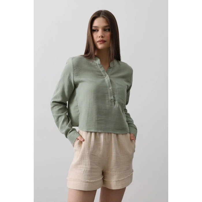 Cepli Hakim Yaka Bluz  Haki