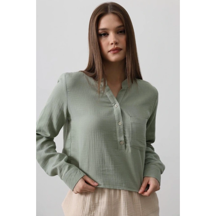 Cepli Hakim Yaka Bluz  Haki