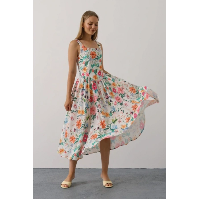 Çiçek Desenli Askılı Elbise  Pembe Çiçek