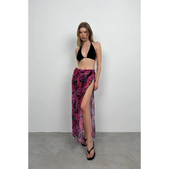 Çift Yırtmaçlı Desenli Pareo