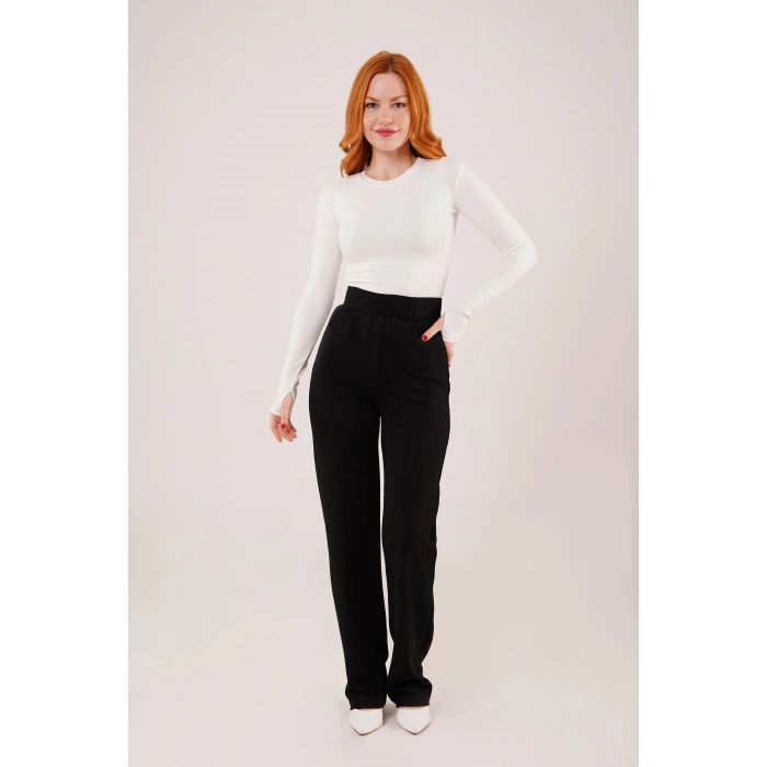 Cırt Kapama Detaylı iyah Pantolon