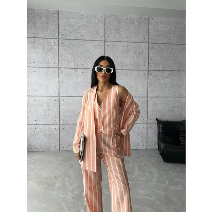 ÇİZGİİ CEKET KETEN  Orange