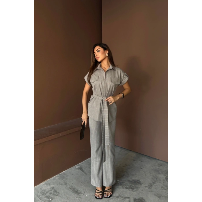 ÇİZGİİ POYVİSKON BUZ  PANTOON TAKI  Gri