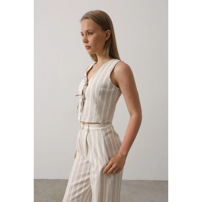 Çizgili Yelek Takım  BeyazTaş