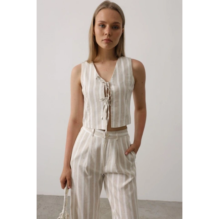 Çizgili Yelek Takım  BeyazTaş