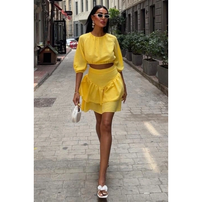 Crop Bluz Ve Kat Kat Etekli Takım 10207