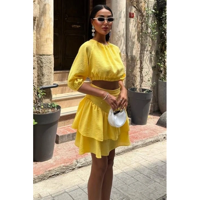 Crop Bluz Ve Kat Kat Etekli Takım 10207