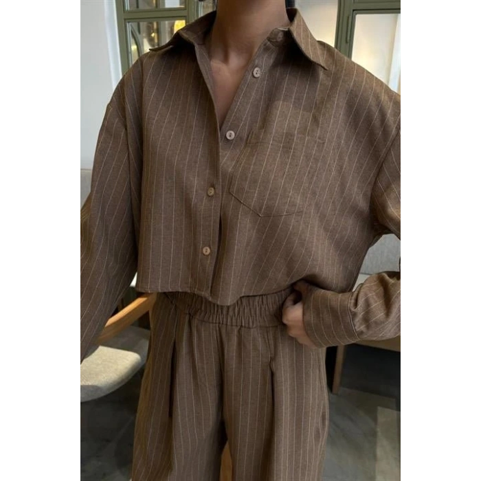 Crop Gömlekli Çizgili Takım 10080