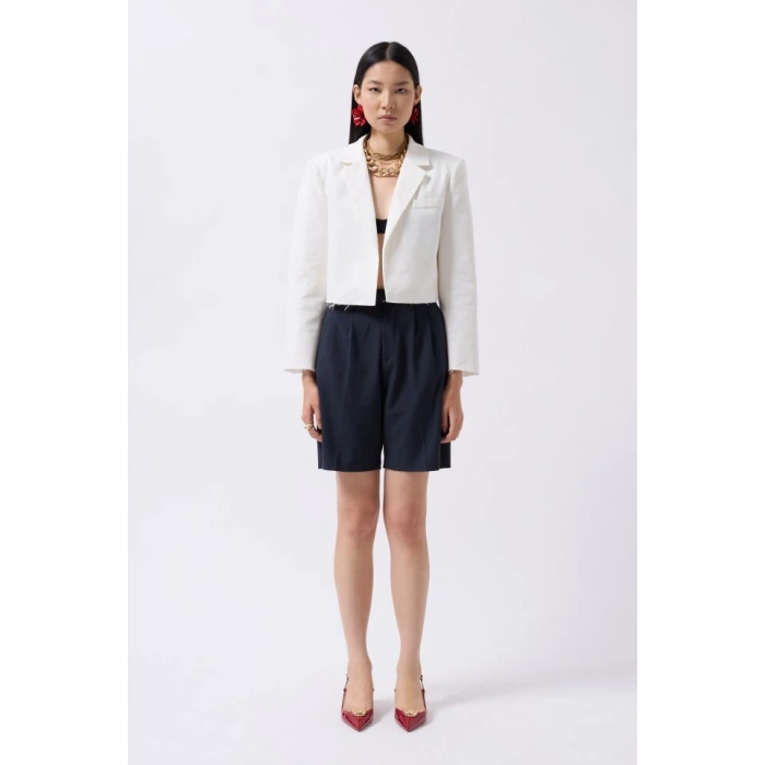 Crop Keten Blazer Ceket