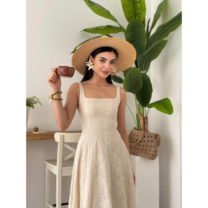 Cuper Çiçek Detaylı Elbise