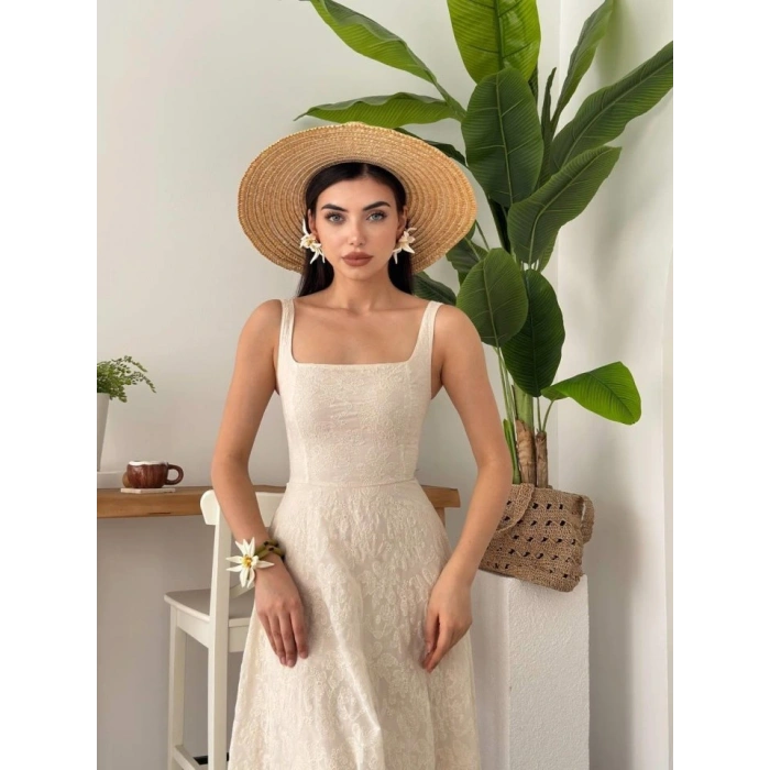 Cuper Çiçek Detaylı Elbise