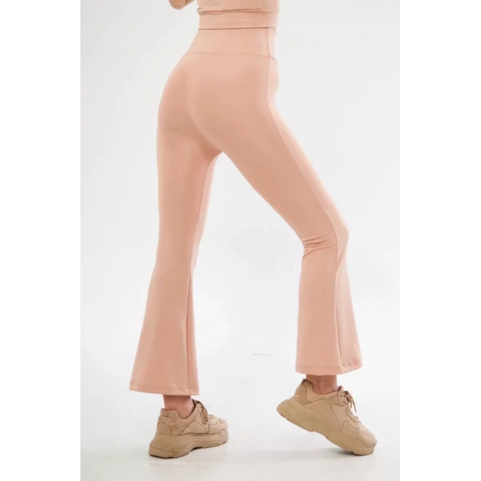 Dalgıç Yüksel Bel İspanyol Paça Tayt  Bej