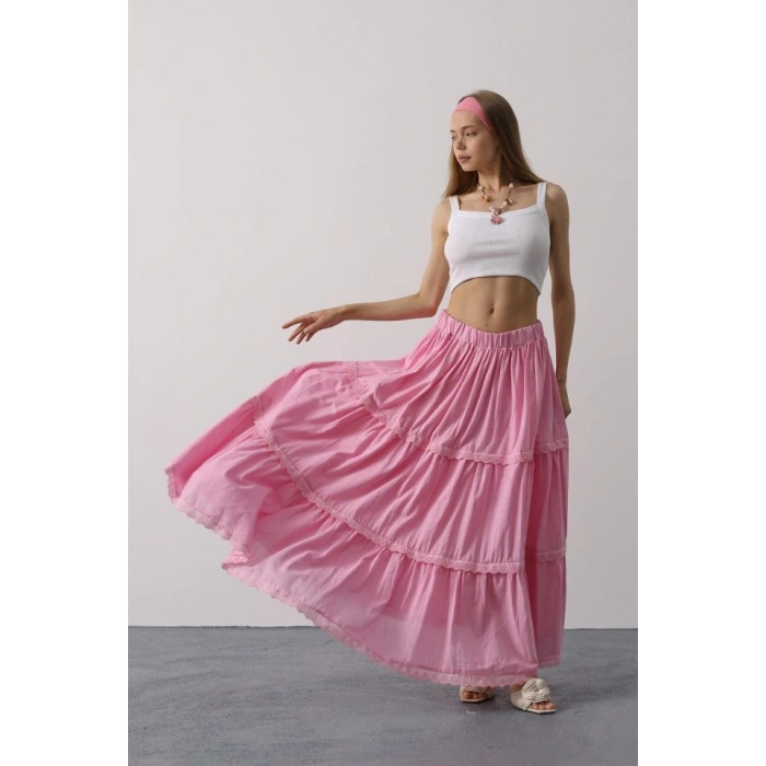 Dantel Detaylı Etek  Pembe