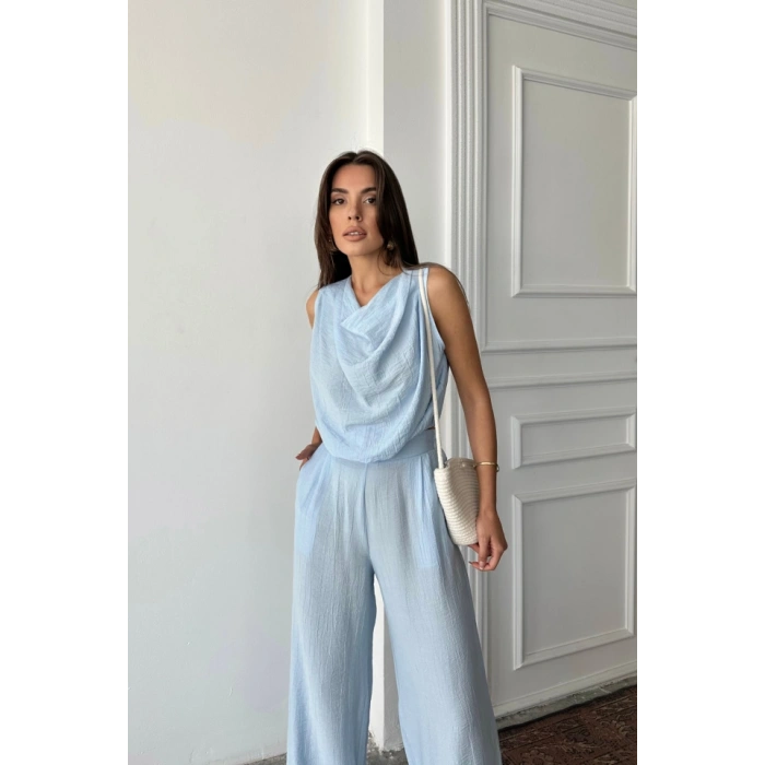 DEGAJE YAKA KOSUZ BUZ  PANTOON TAKIM  Mavi